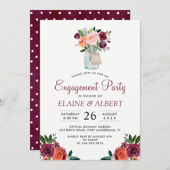 Carte de la fête de l'engagement Mason Floral de B (Devant / Derrière)
