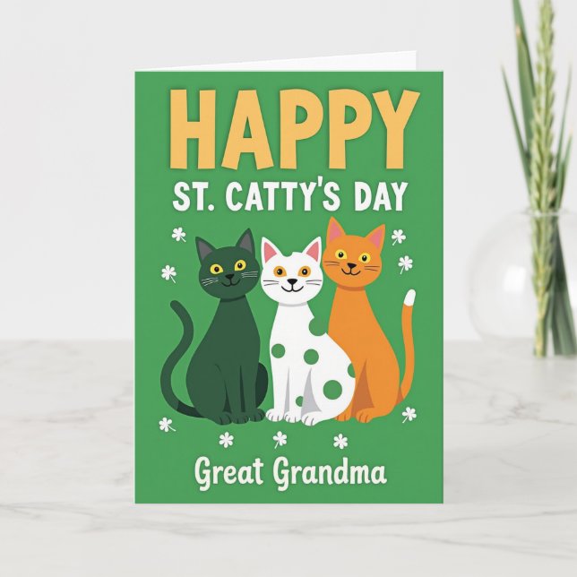 Carte de la Fête de Sainte Chattoune Chat Heureux (Devant)