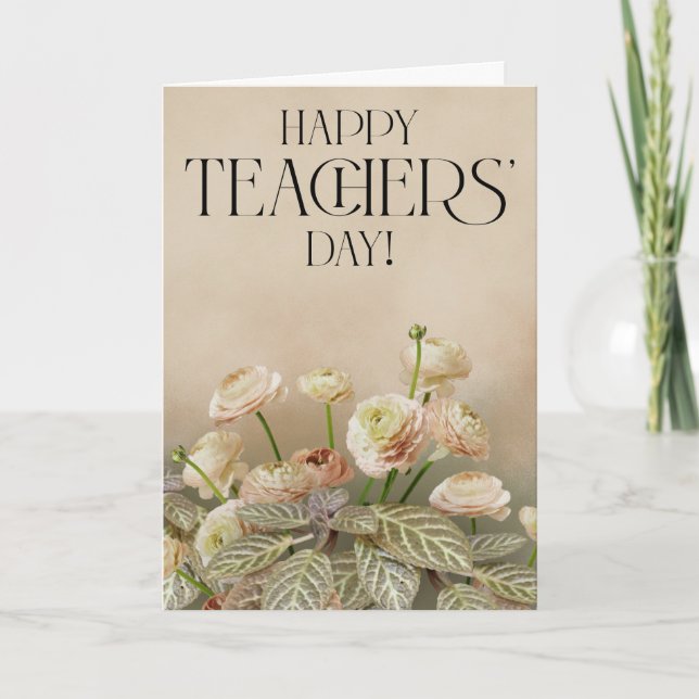 Carte de la fête des enseignants à fleurs beige ne (Devant)