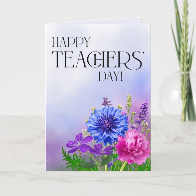 Carte de la fête des enseignants à fleurs bleues e (Devant)