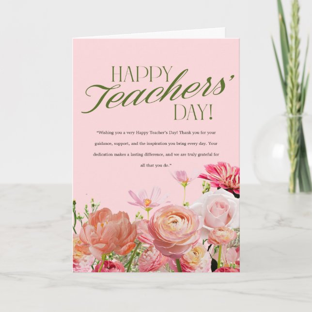 Carte de la fête des enseignants à fleurs roses (Devant)