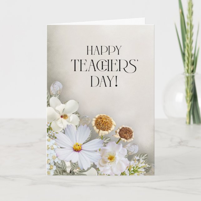 Carte de la Fête des Enseignants Florale Blanche M (Devant)