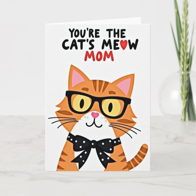 Carte de la Fête des mamans avec chat qui miaule e (Devant)