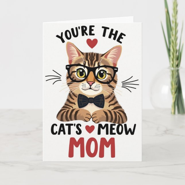 Carte de la Fête des mamans de chats à lunettes (Devant)