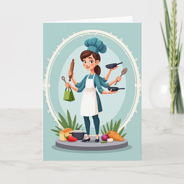 Carte de la fête des mamans multi-bras en cuisine (Devant)