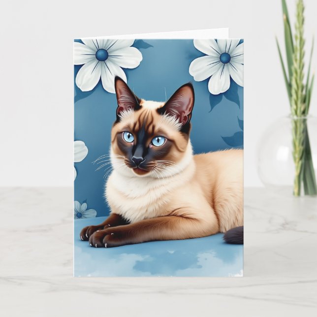 Carte de la fête des mamans pour chat aux yeux ble (Devant)
