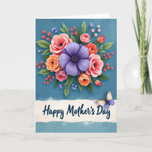 Carte de la fête des mères au bouquet sarcelle