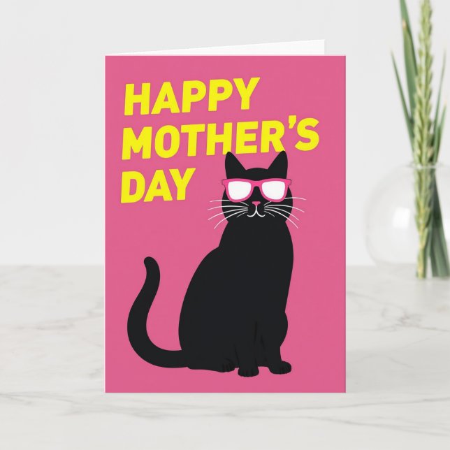 Carte de la fête des mères au chat fuchsia (Devant)