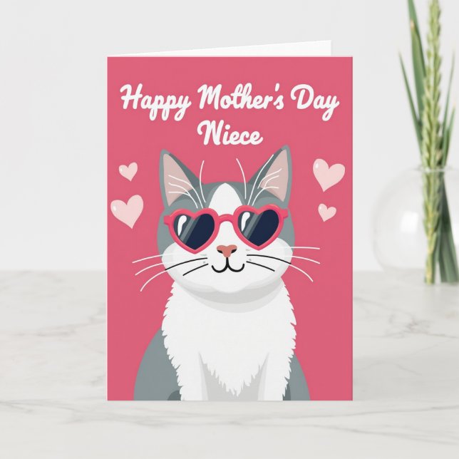 Carte de la fête des mères au chat rose rayé (Devant)