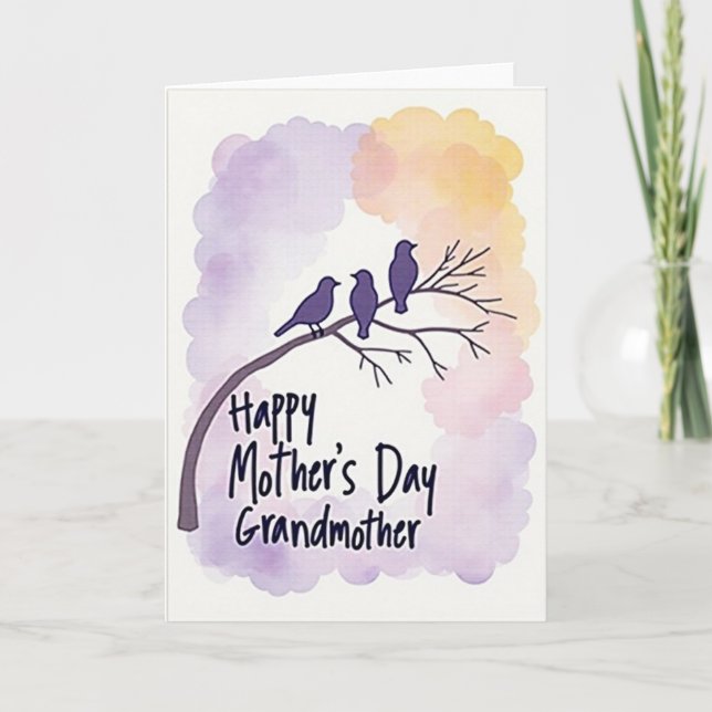 Carte de la Fête des Mères aux Oiseaux Violets (Devant)