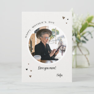 Carte de la fête des mères avec photo ronde et fon