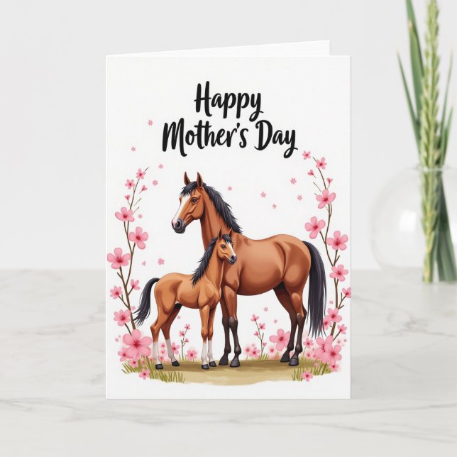 Carte de la fête des mères chevaux floraux (Devant)