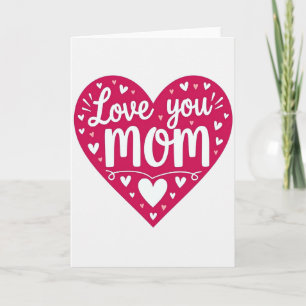 Carte de la fête des mères cœur fuchsia Love You M