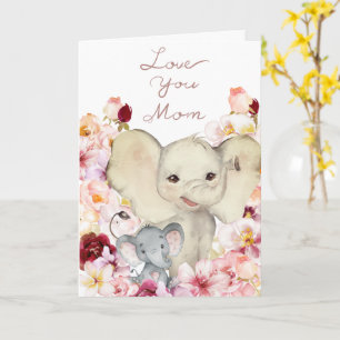 Carte de la fête des mères de maman et de bébé élé