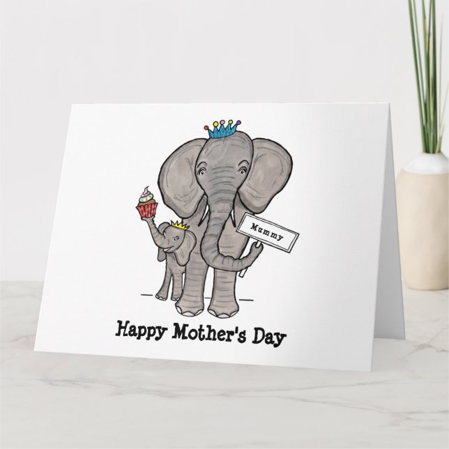 Carte de la fête des mères éléphant et bébé person (Devant)