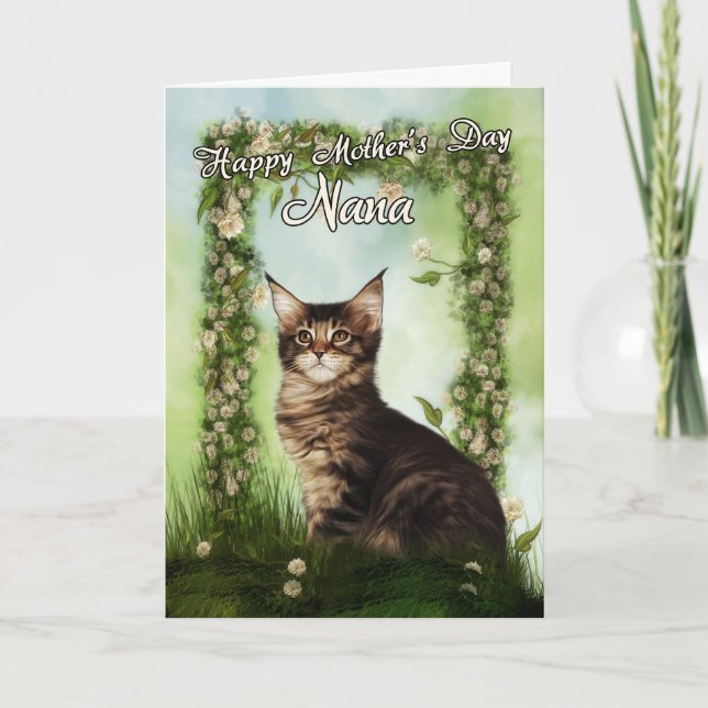 Carte de la fête des mères Nana avec chat mignon (Devant)