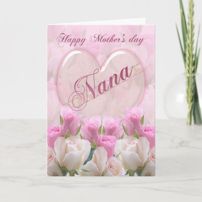 Carte de la fête des mères Nana avec roses roses r (Devant)