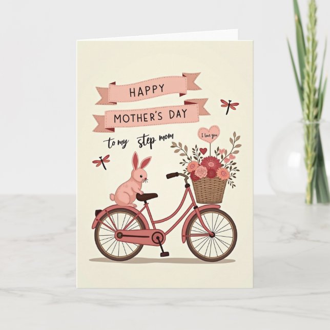 Carte de la Fête des Mères Rose Bicyclette (Devant)