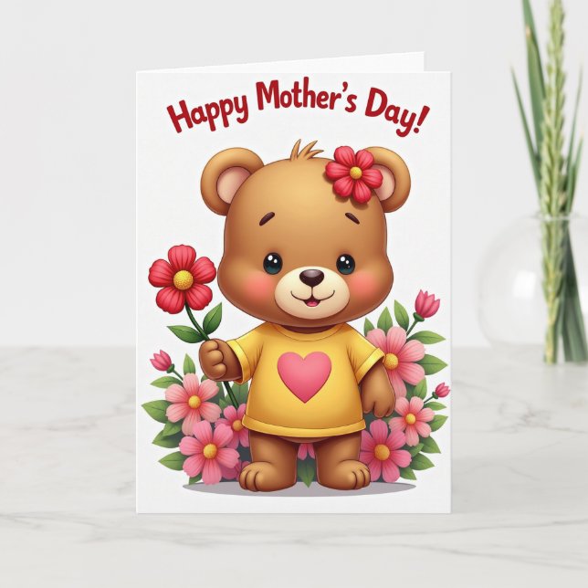 Carte de la fête des mères Rose Heart Bear (Devant)