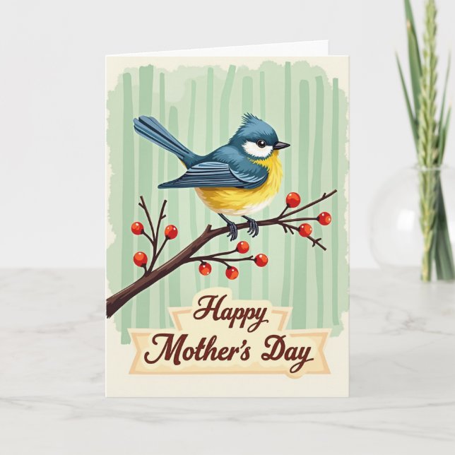 Carte de la fête des mères stylisée pour oiseau ch (Devant)