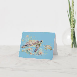 Carte de la fête des mères tortue marine et bébé