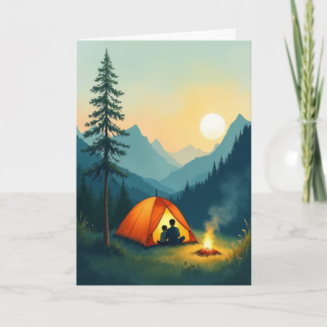 Carte de la Fête des Pères au feu de camp (Devant)