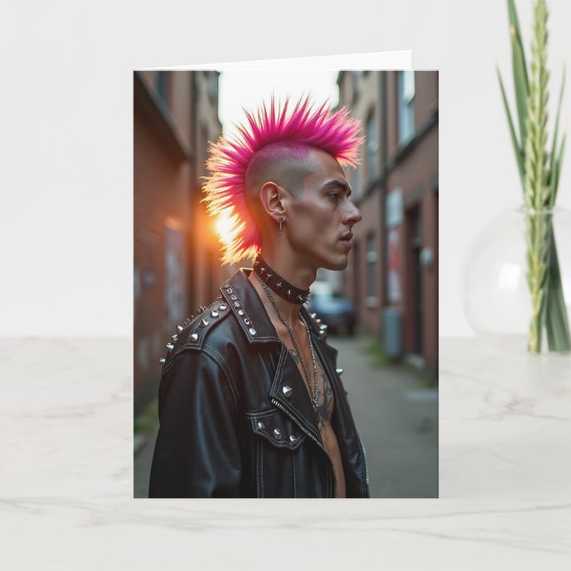 Carte de la Fête des Pères avec cheveux magenta (Devant)