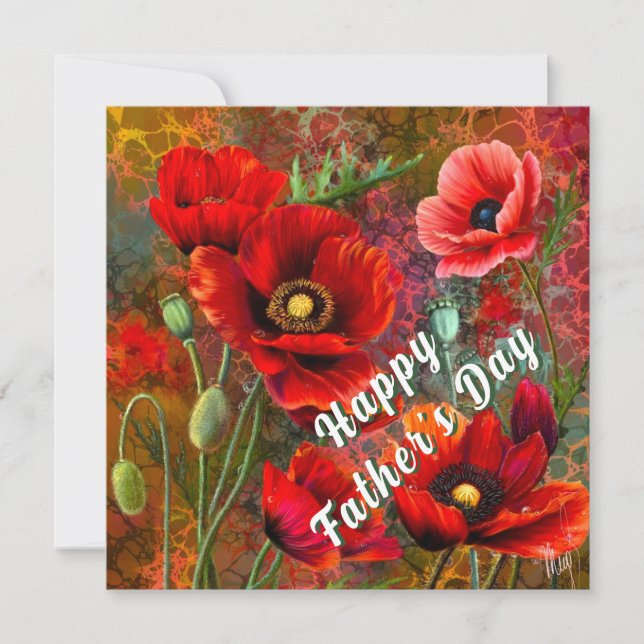 Carte de la Fête des Pères avec Coquelicots Rouges (Devant)