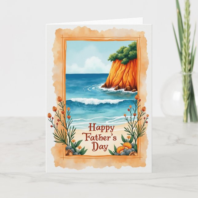 Carte de la Fête des Pères avec scène de plage (Devant)