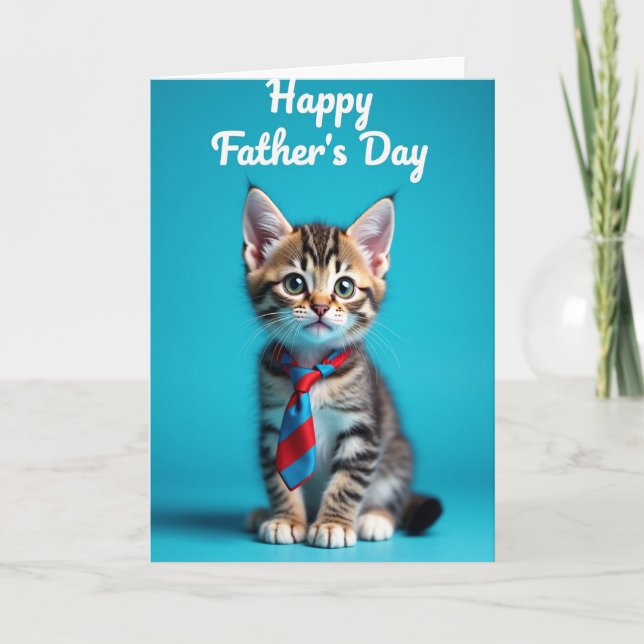 Carte de la Fête des Pères avec un Chaton Rayé (Devant)
