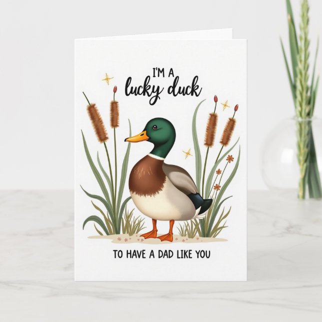 Carte de la Fête des Pères Canard Chanceux (Devant)