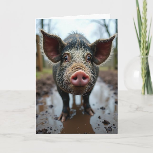 Carte de la Fête des Pères Rustique aux Cochons (Devant)