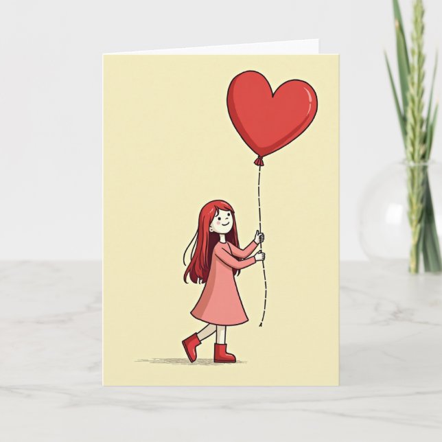 Carte de la fille douce avec cœur (Devant)