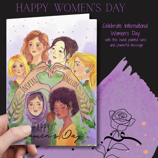 Carte de la Journée internationale des femmes à l' (Women's Day Purple Watercolor Card  Give to Gain)