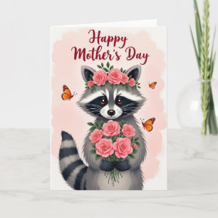 Carte de la Maman Raton Laveur au Bouquet de Roses