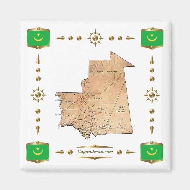 Carte de la Mauritanie + Aimant drapeaux (Devant)