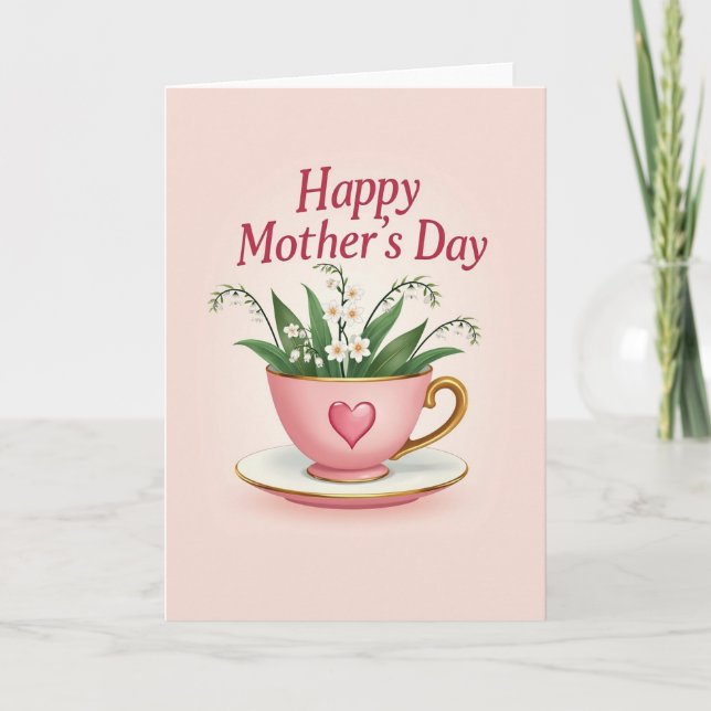 Carte de la Mère à la Tasse à Thé Rose (Devant)