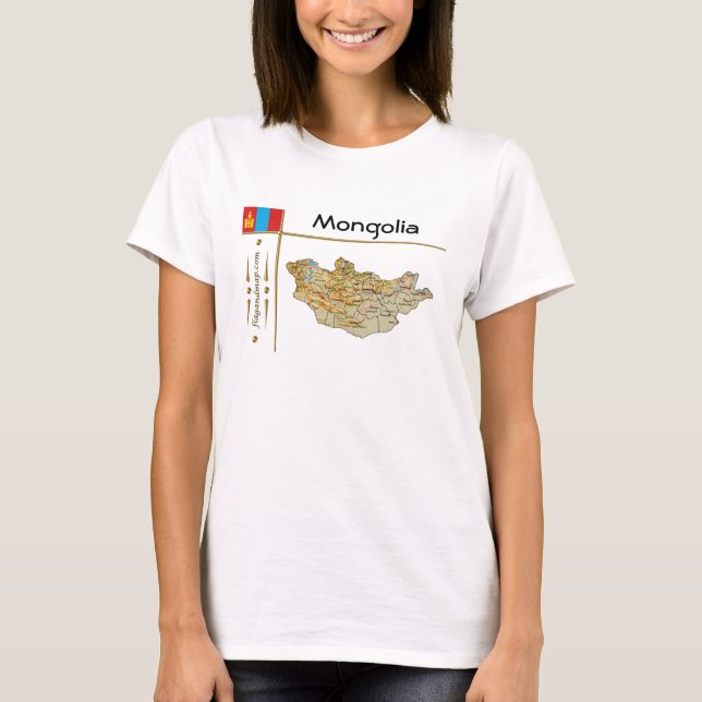 Carte de la Mongolie + Drapeau + Titre T-shirt (Devant)
