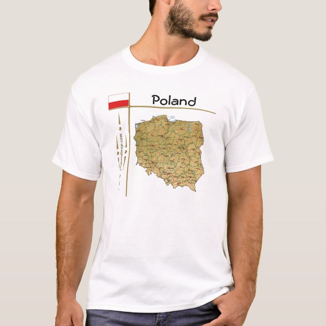 Carte de la Pologne + Drapeau + Titre T-shirt (Devant)