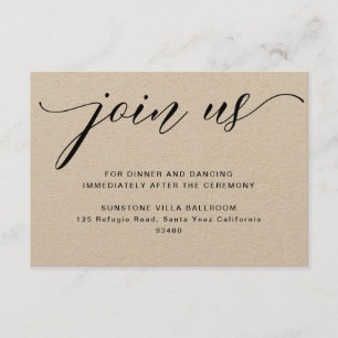 Carte de la réception de mariage rustique Kraft