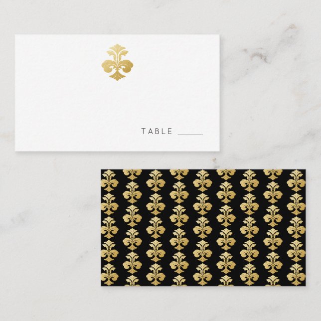 Carte de la réception Golden Fleur de Lis Damask (Devant / Derrière)