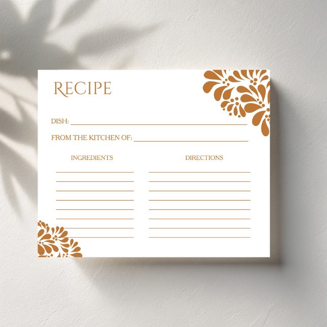 Carte de la recette de la douche nuptiale de talav (Mexican talavera bridal shower recipe card terracotta talavera bridal shower recipe cards)