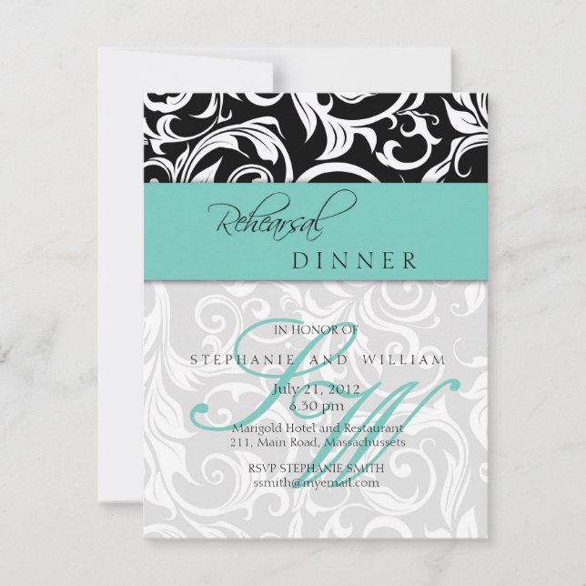 Carte de la répétition de monogramme Aqua Swirl (Devant)