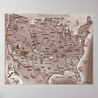 Carte de la Route historique 66 USA Poster