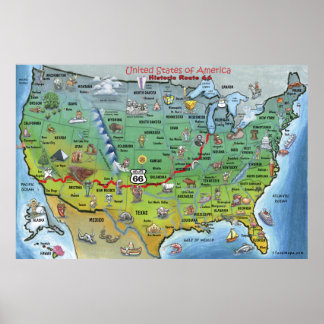 Carte de la Route historique 66 USA Poster
