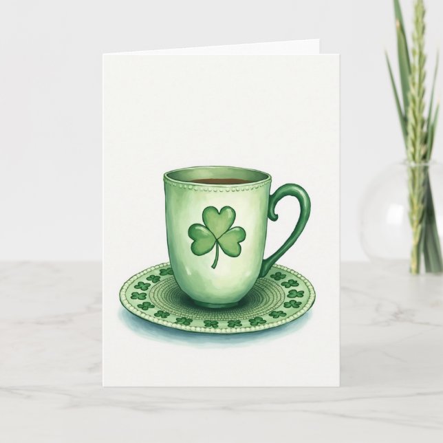 Carte de la Saint-Patrick à la tasse de thé chance (Devant)