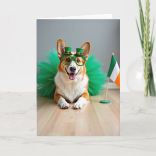 Carte de la Saint-Patrick au Corgi rayé