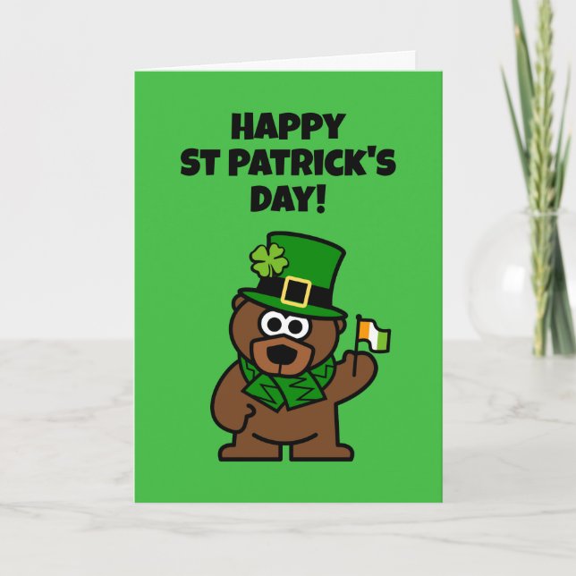 Carte de la Saint Patrick avec ours leprechaun (Devant)
