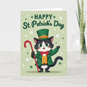 Carte de la Saint-Patrick avec un chat en smoking