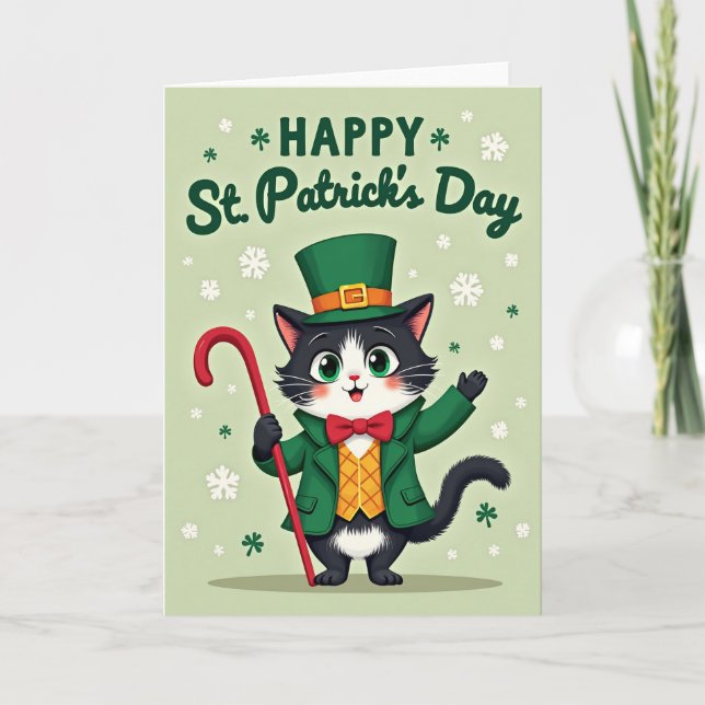 Carte de la Saint-Patrick avec un chat en smoking  (Devant)